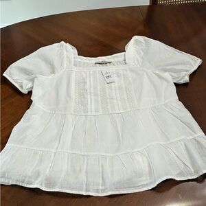 LOFT White Blouse with Puff Sleeves